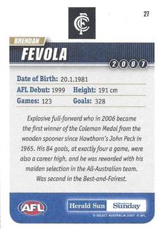 2007 Select Herald Sun AFL #27 Brendan Fevola Back